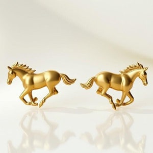 14K Gold Galloping Thoroughbred Horse Stud Earrings – Equestrian Jewelry for Horse Lovers