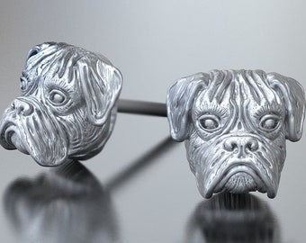 Handmade Silver Boxer Breed Earring Studs in Oxidized Sterling Silver for all the Dog, Puppy, and Pet Lovers