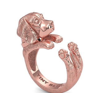 Handmade Beagle Cuddle Ring in Sterling Silver or 14k Yellow Gold, White Gold or Rose Gold by Tiny Bling Jewelers