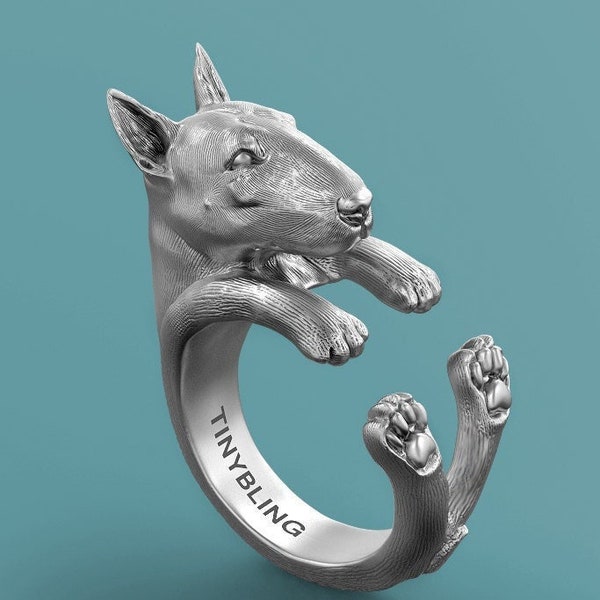 Bull Terrier Jewelry. 925 Sterling Silver Handmade Cuddle Ring. Great for all the Dog, Puppy, and Pet Lovers