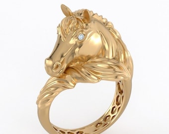 馬の頭部デザインリング ゴージャスな馬の頭のシルバー 950 刻印入りリング、ギフトのアイデア
