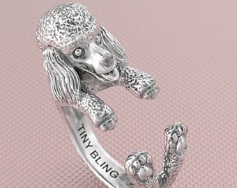 Pudel Ring in Sterling Silber oxidiert. Großartig für alle Hunde-, Welpen- und Haustierliebhaber