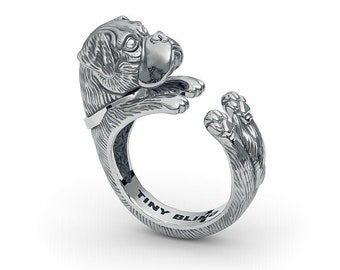 Handmade Boxer Breed Cuddle Ring in Sterling Silver or 14k Gold