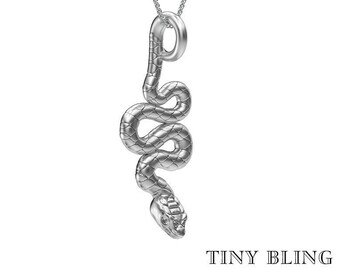 Mini Diamond Snake Charmer Pendant And Necklace in Sterling Silver. Great jewelry gift for all nature Lovers.