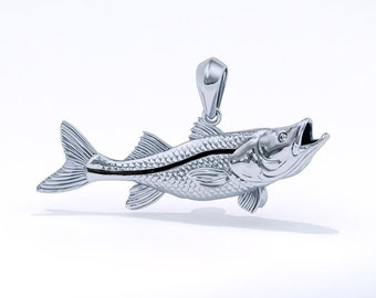 Sterling Silver Snook Pendant with Genuine Diamond Eyes designed by TinyBling