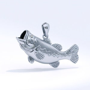 Largemouth Bass Pendant Sterling Silver with Genuine Diamond Eyes designed by TinyBling