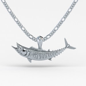 925 Sterling Silver Wahoo Fish Necklace, Wahoo Charm, Wahoo Pendant with Chain. Jewelry for Fishermen, Outdoorsmen, Sportfish Jewelry