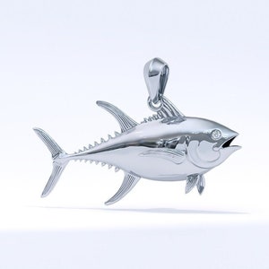 Sterling Silver Yellowfin Tuna Fish Pendant with Genuine Diamond Eyes designed by TinyBling