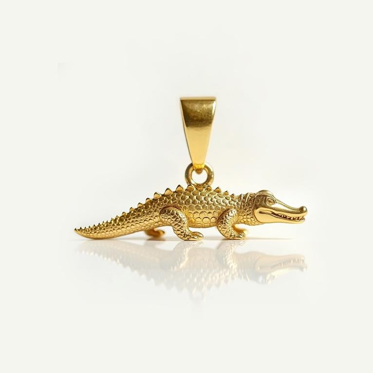 3D Alligator Pendant – 14K Gold or Sterling Silver Walking Gator Necklace Charm Pendant
