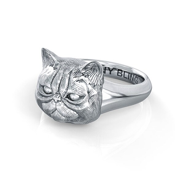 Exotic Short Hair Persian Cat Face Feline Signet Ring