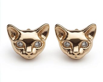 Kolczyki w kształcie kota bez sierści z diamentowymi oczami – biżuteria ze złota 14K i srebra próby 925 w kształcie sfinksa