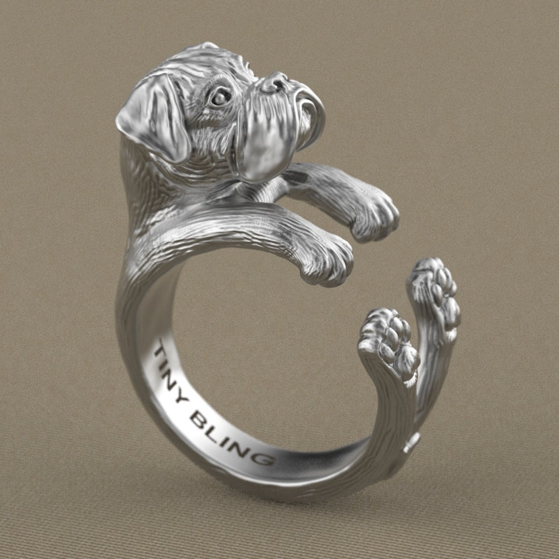 Handmade Boxer Dog Jewelry .925 Sterling Silver Cuddle Ring. Etsy