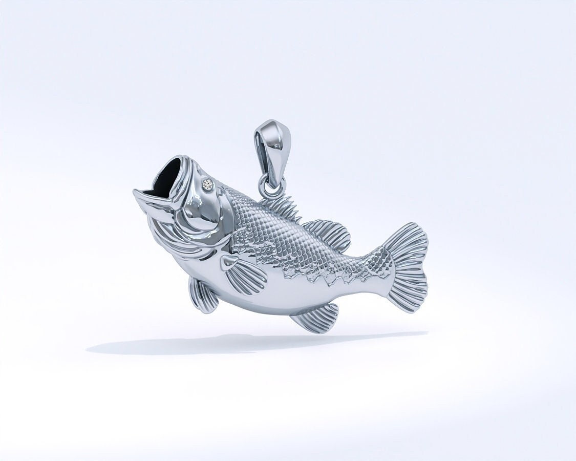Sterling Silver Diamond Cut Big Game Fishing Bass Fish Pendant