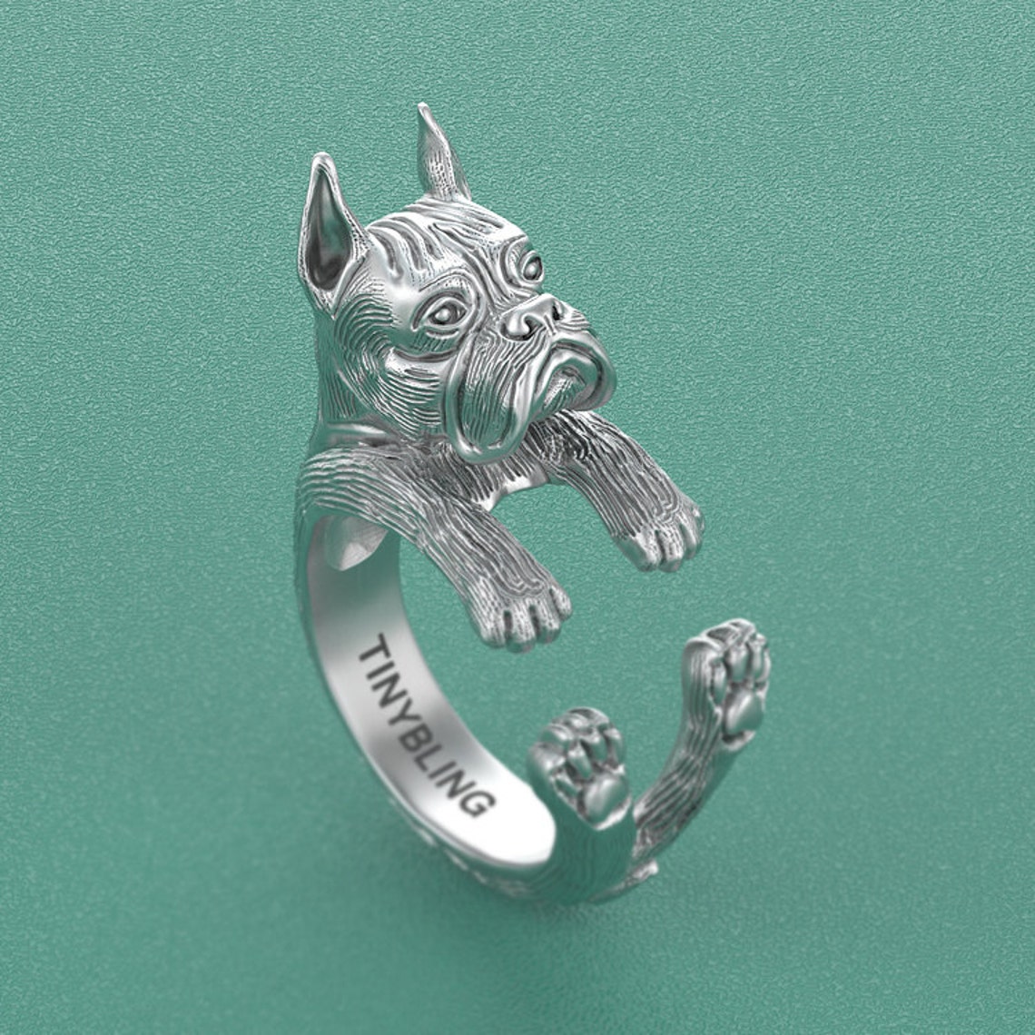 3d Boxer Head ring in Silver