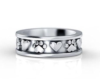 Pierścionek z obrączką Paws and Hearts Eternity, rozmiar 8,5, ze srebra próby 925, od Tiny Bling Jewelers *WYPRZEDAŻ*