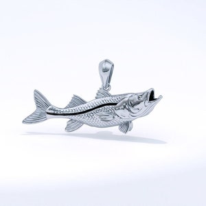 Sterling Silver Snook Pendant with Genuine Diamond Eyes - Custom Fishing Gift for Anglers by Tiny Bling Jewelry