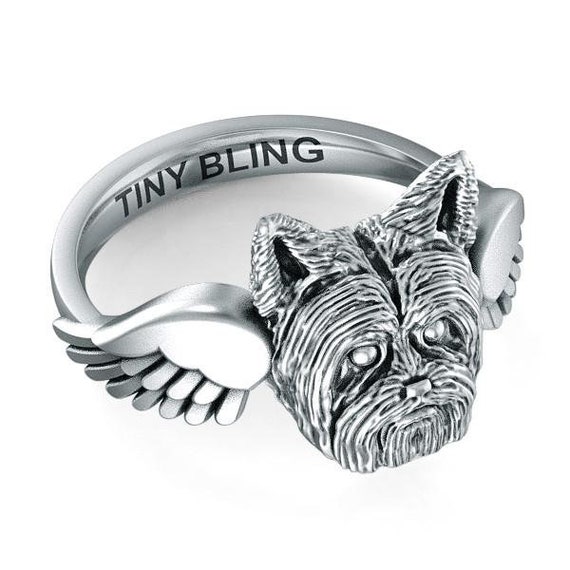 Yorkshire Terrier Short Hair Angel Wings Memorial Ring Etsy