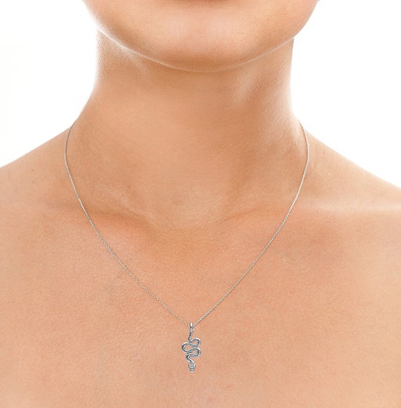 Mini Diamond Snake Charmer Pendant and Necklace in Sterling Silver