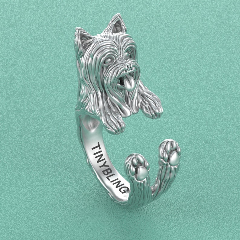 Great for all the Dog Jewelry Puppy Handmade Yorkshire Terrier LONG COAT 925 Sterling Silver Cuddle Ring and Pet Lovers