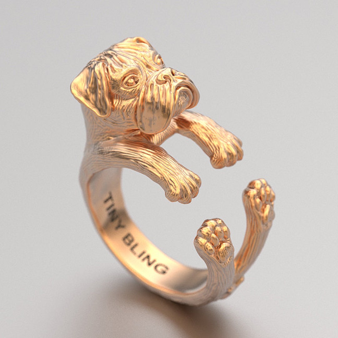 Handmade Boxer Dog Jewelry 14K Gold Cuddle Ring. Great for All the Dog