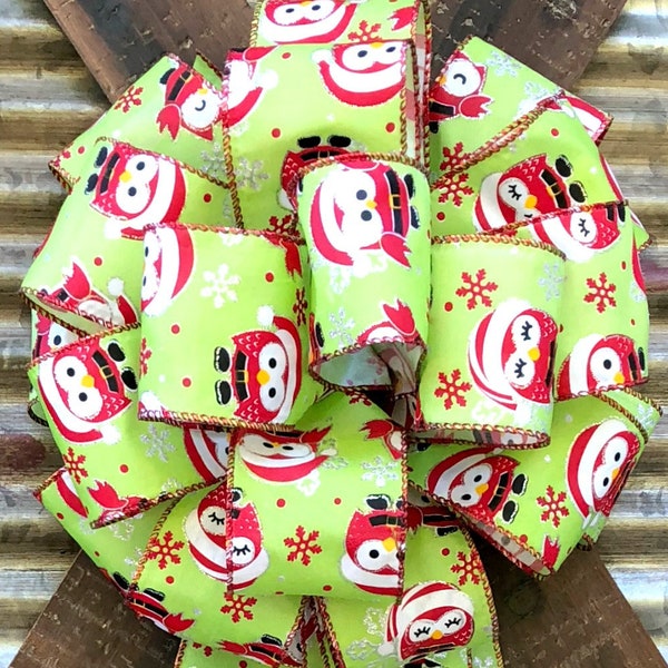 Christmas Santa Claus Owl Bow, Craft  Bow, Wreath Bow, Mail Box Bow, Table Bow,Stair Bow, Package Gift Bow, Tree Topper Bow, Lamp post Bow