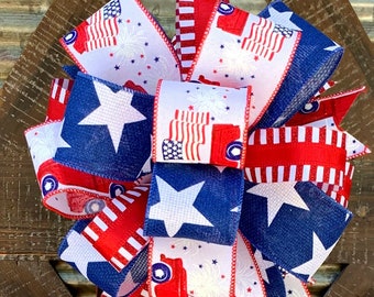 Vintage Red Truck Patriotic Lantern Bow, 4th of July Bow, Memorial Day Bow, Wreath Bow, Veterans Day Bow, Bow for Wreaths