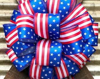 Red White and Blue Bow, Patriotic Bow, 4th of July Bow, Memorial Day Bow,  Mail Box Bow, Veterans Day Bow, Celebration Bow, Wreath Bow