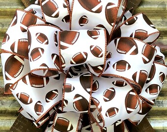 Football Bow, Boys Gift Bow, Brown White Bow, Gift Package Bow, Mailbox Bow, Tailgating Bow, Wreath Bow, Lantern Bow, Craft Bow, Sports Bow