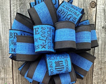 Police Bow, Law Enforcement Bow, Gift Bow, Package Bow, Blue Line Bow, Wreath Bow, Back the Blue Bow,  Basket Bow