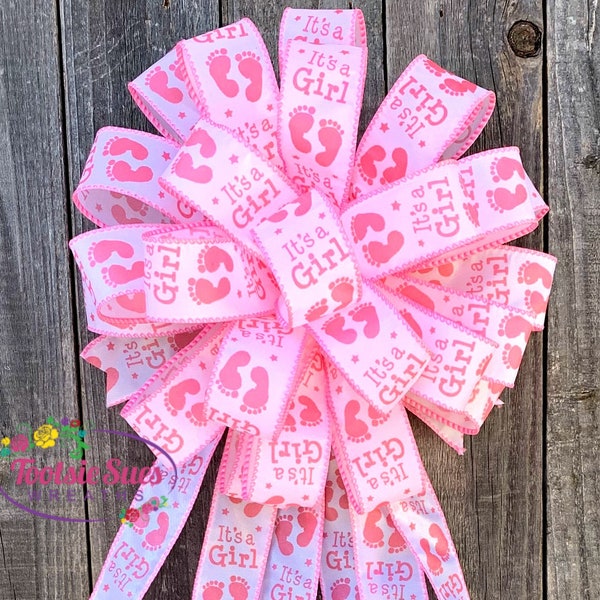 Baby Girl Bow, Package Gift Bow, Baby Shower Bow, Hospital Door Baby Girl Bow, It's A Girl Bow, Bow for Wreaths, Baby Announcement  Bow