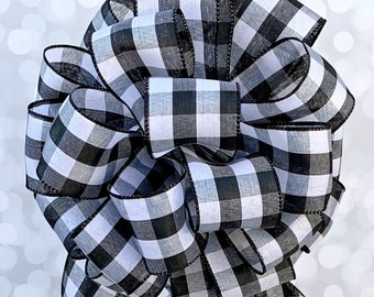 Wreath Bow,Stair Rail Bow Mantle Bow,Bow for Wreaths Lantern Bow Gift Bow Package Bow Black White Buffalo Check Plaid Vintage Truck Bow