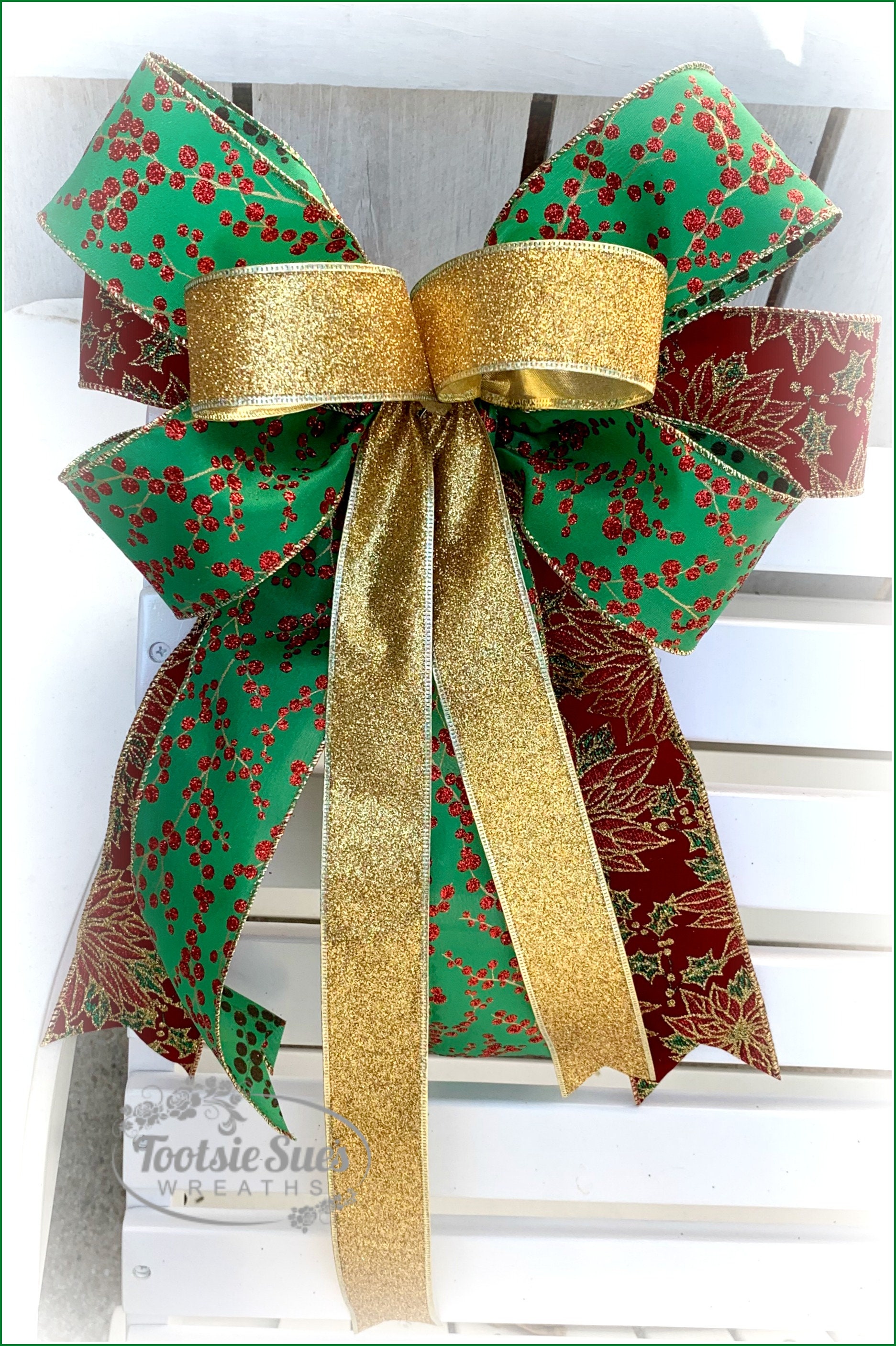 Gold Green Burgundy Christmas Bow Lantern Bow Package Bow Etsy UK
