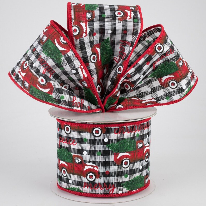 Wreath Bow,Stair Rail Bow Mantle Bow,Bow for Wreaths Lantern Bow Gift Bow Package Bow Black White Buffalo Check Plaid Vintage Truck Bow