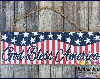 God Bless America Rustic Sign, Home Decor, Wall Decor, Wreath Decor, Patriotic Sign, Stars Stripes Sign, 4th of July Sign, Memorial Day sign