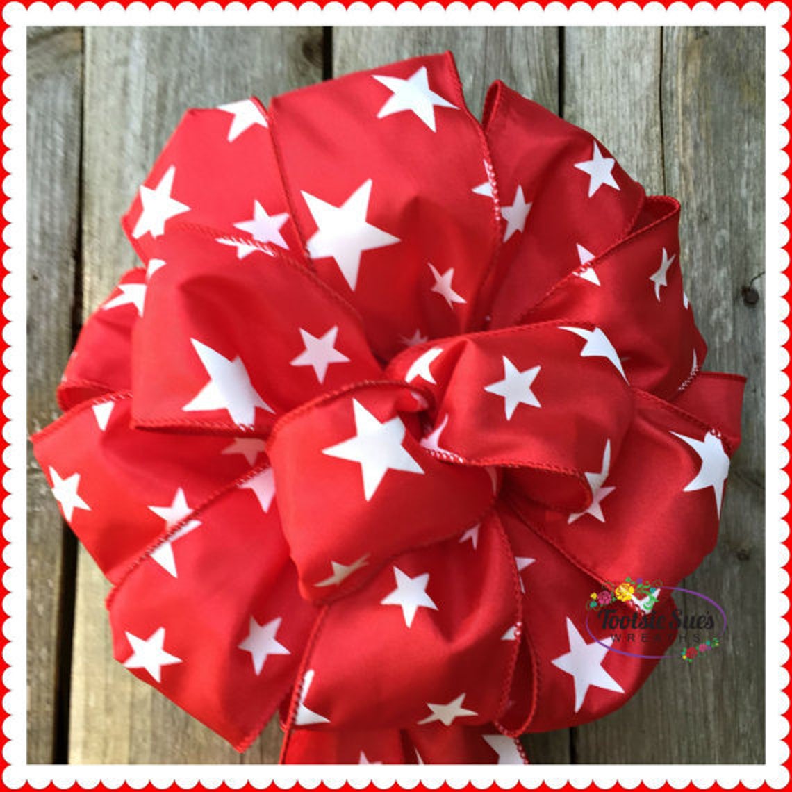 Red White Star Wired Ribbon Wired Ribbon Spirit Ribbon Bow | Etsy