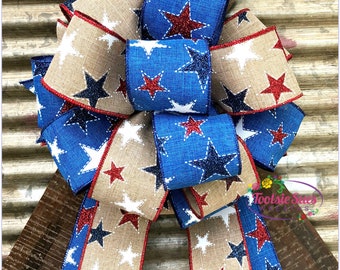 America Star Bow, Red White Blue Patriotic Bow, Wreath Bow, Package Gift Bow, 4th of July Bow, Veterans Day Bow, Bow for Wreaths