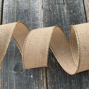 1.5 Inch Wire Edge Faux Burlap Ribbon in White, Natural, Silver and Gold,  Rustic Wedding Trim for Floral Bouquets 