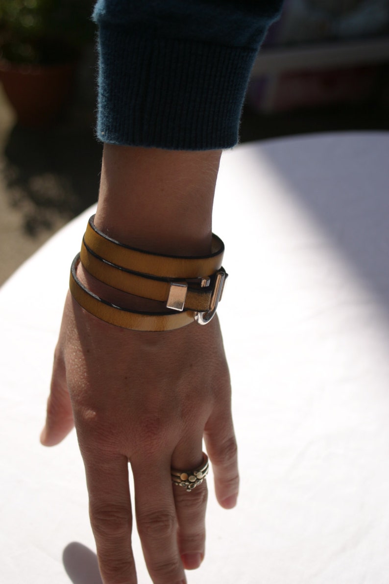Leather Bracelet Wrap Yellow Etsy