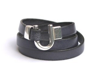 Leather Bracelet Wrap Charcoal Grey