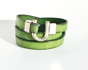 Leather Bracelet Wrap Green