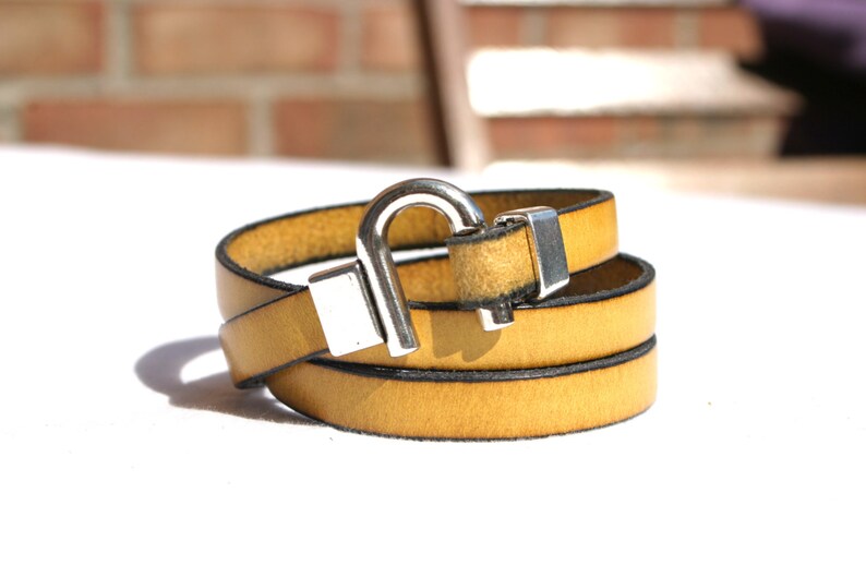 Leather Bracelet Wrap Yellow Etsy