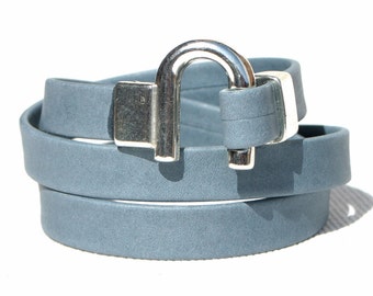 Leather Bracelet Wrap Blue Grey