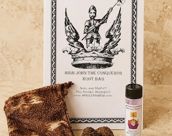 Grand sac de racines Jean le Conquérant | Huile d'onction Blessed Hoodoo, pochette de transport