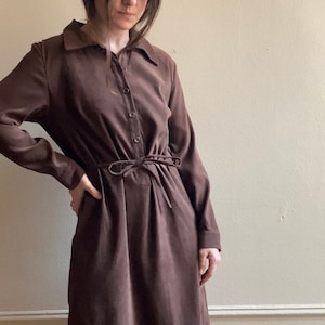 Vintage 70s cocoa brown belted collared shirt dress