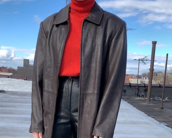 Vintage 90s blazer chocolate brown leather jacket