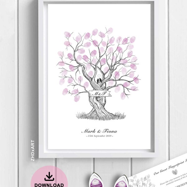 Libro de visitas del árbol de bodas con huellas dactilares - PERSONALIZADO - Con instrucciones, nombres y fecha *Imprimible* *El más barato en Etsy*