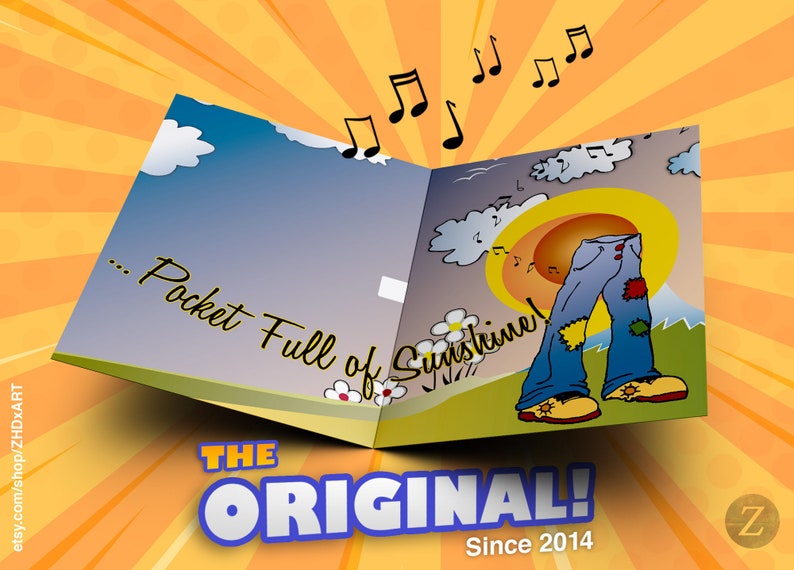 Gemakkelijk een Pocketful of Sunshine muzikale wenskaart Emma Stone Movie ORIGINEEL Sinds 2014 afbeelding 1