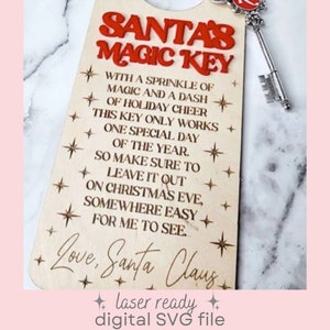 Santa&#39;s Magic Key SVG Laser Ready Digital File (Schlüssel nicht enthalten) Türschild Laser