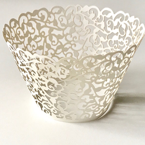 12 pcs White Classic Filigree Lace Cupcake Liners Baking Cup Cupcake Wrapper Wrappers Wedding