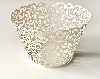 12 pcs White Classic Filigree Lace Cupcake Liners Baking Cup Cupcake Wrapper Wrappers Wedding